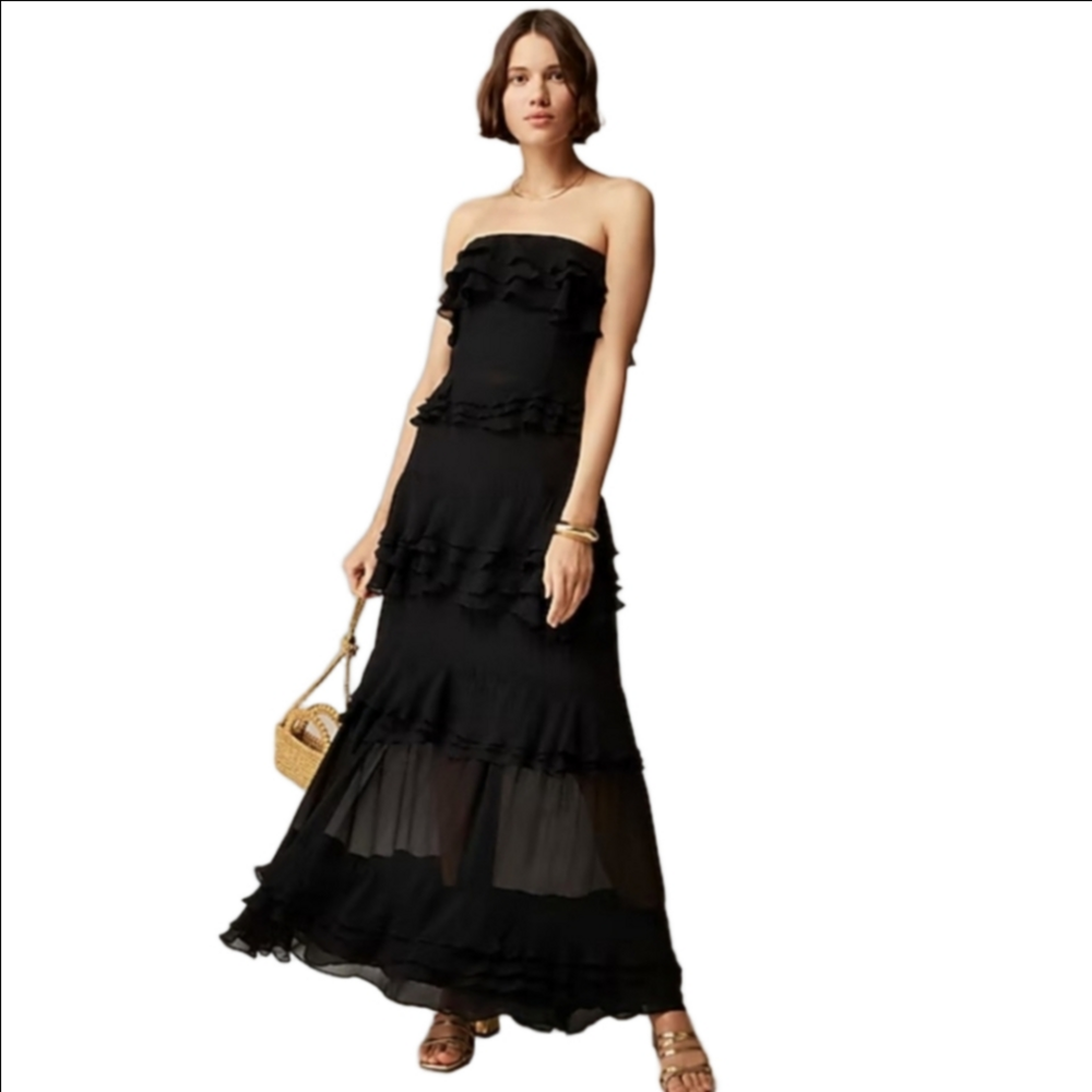 J.Crew Collection tiered ruffle dress in chiffon Black NWT CI723